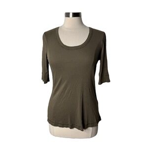 Crown Jewel Micro Modal Lux Knit Scoop Neck Tee Olive Green Womens Size Large